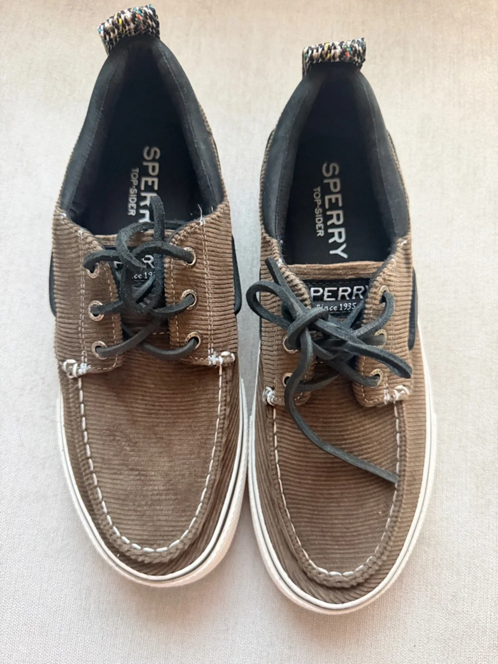 Sperry Top Sider Men's Bahama 3-Eye‎ Boat Shoes Slip on Ribbed Textile 7.5 Olive